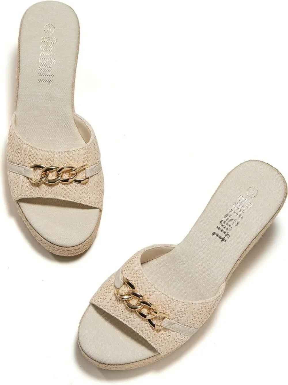 Chic Women's Wedge Slide Sandals with Chain Decor | Espadrille Platform Mules